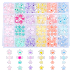 288Pcs 24 Styles Transparent Acrylic Beads, Frosted, Bead in Bead, Star & Flower & Candy & Round