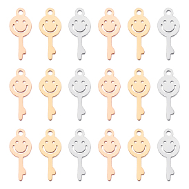 Unicraftale 18Pcs 3 Colors  Vacuum Plating 304 Stainless Steel Charms, Cut-Out, Manual Polishing, Hollow, Key with Smiling face