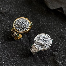Zinc Alloy Cuff Open Rings, Flat Round with Zakiram