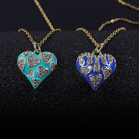 Fashionable Copper-Plated Real Gold Heart-Shaped Colorful Oil Drop Necklace Pendant with Micro-Inlaid Zircon Stone.