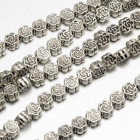Style tibétain brins alliage de fleurs de perles, sans plomb et sans cadmium, 4.5x3mm, Trou: 1mm, Environ 45 pcs/chapelet, 8 pouce