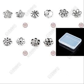 30Pcs 5 Styles 925 Sterling Silver Tibetan Style Beads Caps, Flower