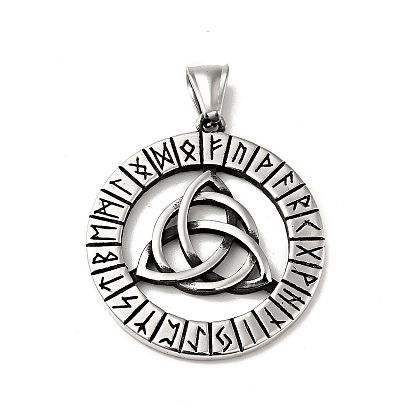 304 подвески для ручной полировки из нержавеющей стали, кольцо с троичным узлом и подвесками с рунами