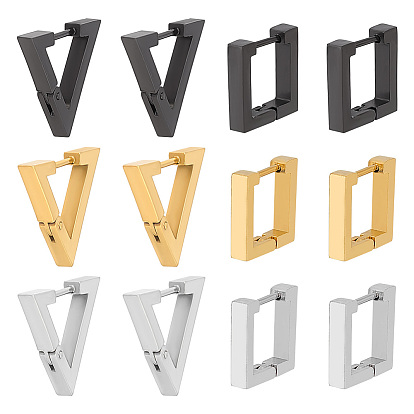 12шт 6 стильные серьги-кольца из нержавеющей стали для женщин, квадрат и треугольник