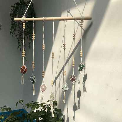 Handmade Macrame Cotton Pendant Decoration, with 7 Chakra Natural Gemstone, for Garden Decoration