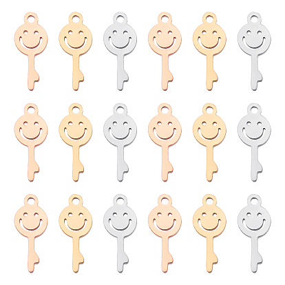 18 шт. 3 цвета вакуумное покрытие pvd 304 подвески из нержавеющей стали, отрезать, ручная полировка, полый, ключ с улыбающимся лицом