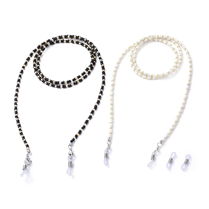 Chaînes de lunettes, tour de cou pour lunettes, avec alliage homard fermoirs pince, perles de rocaille en verre et extrémités de boucle en caoutchouc