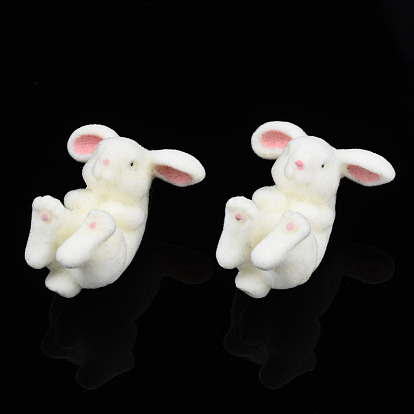 Resin Rabbit Stud Earrings with 925 Sterling Silver Pins, Flocky Animal Earrings for Women