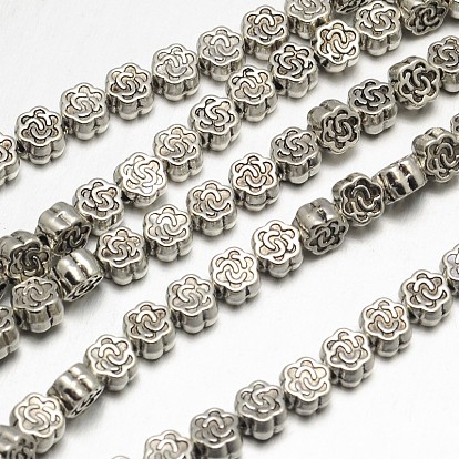 Tibetan Style Flower Alloy Bead Strands, Lead Free & Cadmium Free, 4.5x3mm, Hole: 1mm, about 45pcs/strand, 8 inch