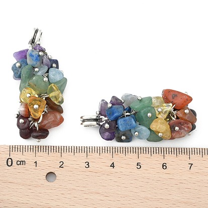 Natural Gemstone Pendants, with Tibetan Style Hangers and Brass Findings, Chakra, 50mm, Hole: 5mm