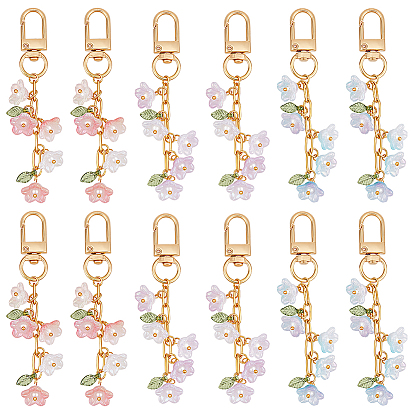 12 шт. 3 стильные акриловые подвесные украшения в виде цветов, с поворотными застежками сплава, золотые