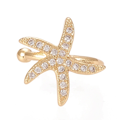 Brass Micro Pave Clear Cubic Zirconia Cuff Earrings, Sea Star/Starfish