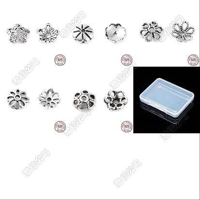 30Pcs 5 Styles 925 Sterling Silver Tibetan Style Beads Caps, Flower