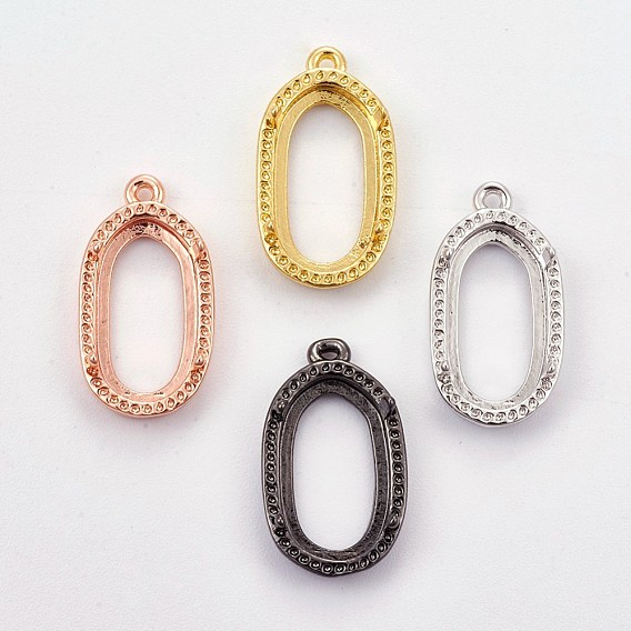 Brass Pendant Cabochon Open Back Settings, Long-Lasting Plated, Oval