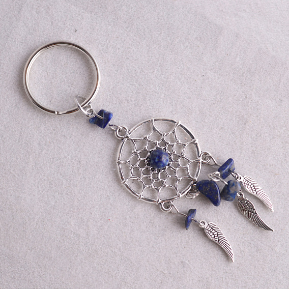 Alloy Web with Wing Pendant Decorations, with Natural Mixed Gemstone Chips Beaded, for Keychain Making
