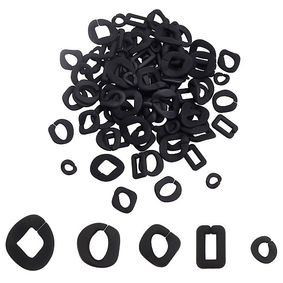 Pandahall elite 100 pcs 5 styles anneaux de liaison en acrylique de style caoutchouté, connecteurs à liaison rapide, pour faire des chaînes, torsion