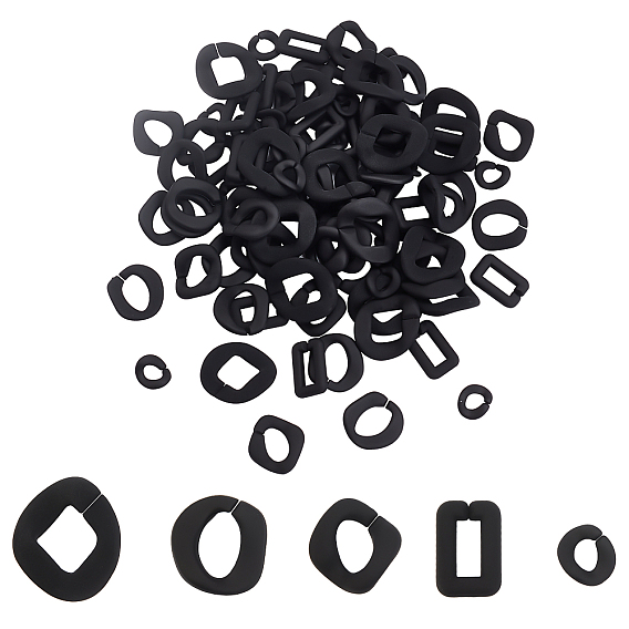 100Pcs 5 Styles Rubberized Style Acrylic Linking Rings, Quick Link Connectors, For Curb Chains Making, Twist