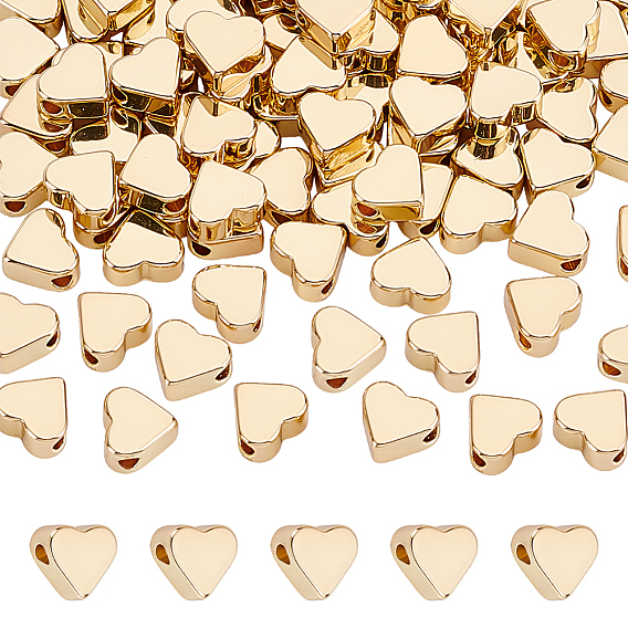100Pcs Brass Beads, Long-Lasting Plated, Heart
