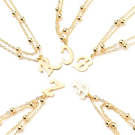 Double Layer Anklets, with Brass Satellite Chains, 304 Stainless Steel Pendants and Lobster Claw Clasps, Letter, Golden