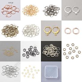 Kit de fabricación de joyería diy, incluyendo fornituras para aretes de latón, anillos de salto de latón y hierro