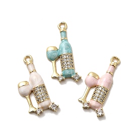 Латунные микро проложить кубического циркония подвески, винные бутылки и бокалы, с эмалью, долговечный, стойки покрытие, без свинца и без кадмия, реальный 18 k позолоченный