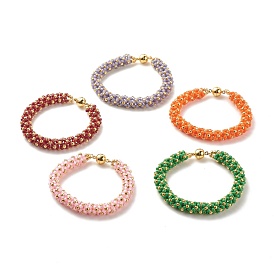 Glasperlenarmband mit Magnetverschluss aus Messing, geflochtenes Armband für Frauen