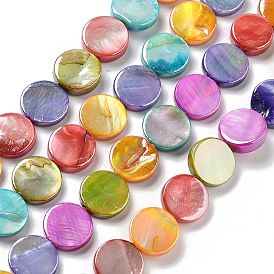 Natural Freshwater Shell Beads Strands, Dyed, Flat Round, Grade AB