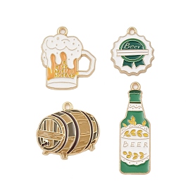 Alloy Enamel Pendants, Golden, Wine Bottle/Bottle Caps/Wine Glasses/Wine Barrel Charm