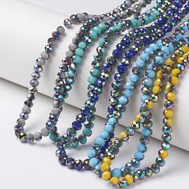 Electroplate Opaque Glass Beads Strands, Half Multi-color Plated, Faceted, Rondelle