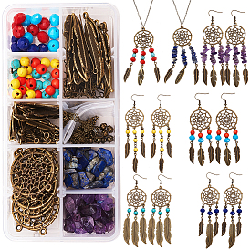 Fabrication de boucles d'oreilles Sunnyclue DIY, avec des composants de lustre en alliage de style tibétain liens / pendentifs, perles de pierres précieuses naturelles / synthétiques et objets en fer