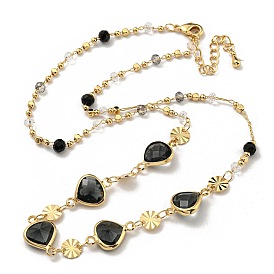 Faceted Heart Glass Beads Bib Necklaces, Brass Chain Neckalces