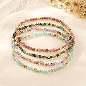 Bohemian Style Natural Stone Faceted Round Beaded Stretch Bracelets for Women's Fashion Luxury Versatile