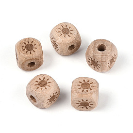 Европейские бусины из буковой древесины с лазерной гравировкой, кубические, бусины с большим отверстием