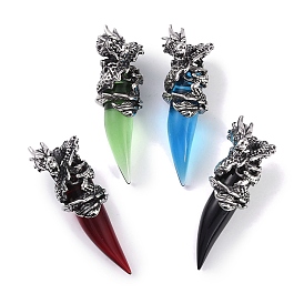 Glass Pendants, with 316 Surgical Stainless Steel Findings, Dragon