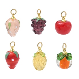 Colgantes de latón y vidrio soplado hechos a mano, Amuletos de frutas, formas mixtas, dorado