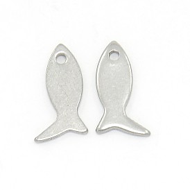 304 Stainless Steel Fish Pendants, 12x7x1mm, Hole: 1mm