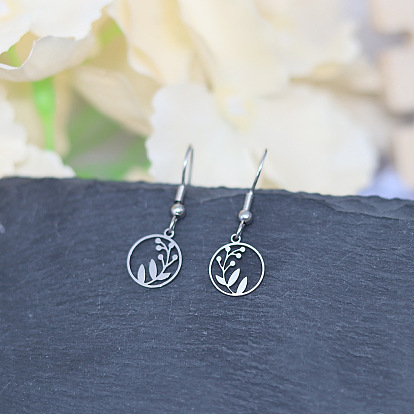 201 из нержавеющей стали болтаться серьги, полый плоский круглый с листом