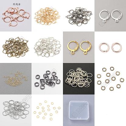 Kit de fabricación de joyería diy, incluyendo fornituras para aretes de latón, anillos de salto de latón y hierro