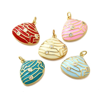 Латунные микро проложить кубического циркония подвески, с эмалью, подвески в форме ракушек, с целью перехода в кольце, без свинца и без кадмия, реальный 18 k позолоченный