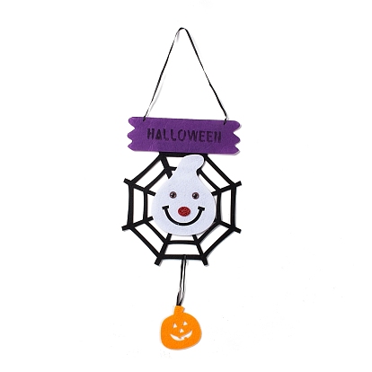 Halloween Theme Felt Cloth Hanging Door Signs, Wall Decoration, Decorative Props for Indoor, Outdoor, Spider Web & Pumpkin Jack-O'-Lantern