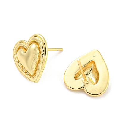 Rack Plating Brass Heart Stud Earrings for Women, Lead Free & Cadmium Free, Long-Lasting Plated