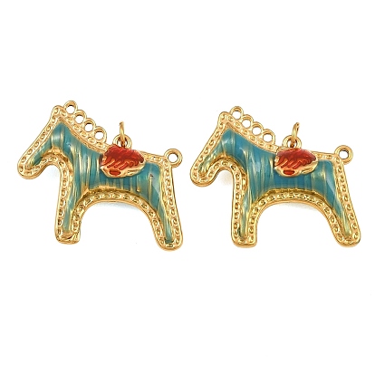304 Stainless Steel Enamel Pendants, Horse Charms, Ion Plating(IP)