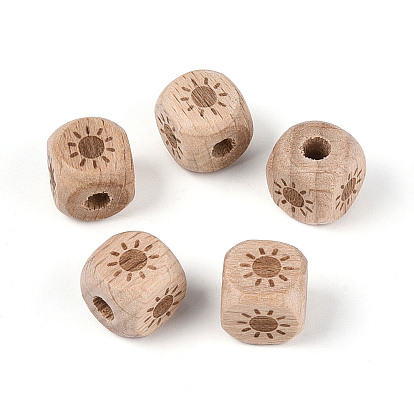 Европейские бусины из буковой древесины с лазерной гравировкой, кубические, бусины с большим отверстием