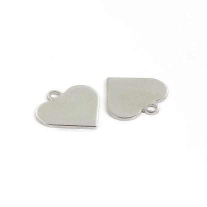 304 Stainless Steel Charms, Heart, Tag Charms, 15.5x16x1mm, Hole: 2mm