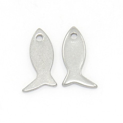 304 pendentifs de poisson en acier inoxydable, 12x7x1mm, Trou: 1mm