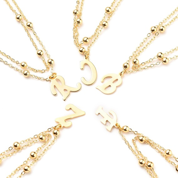 Double Layer Anklets, with Brass Satellite Chains, 304 Stainless Steel Pendants and Lobster Claw Clasps, Letter, Golden