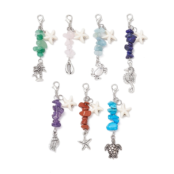 Чакра натуральные и синтетические драгоценные камни кулон морская звезда украшение, подвески из сплава морских животных и подвески с застежкой в виде клешни омара для украшения сумок