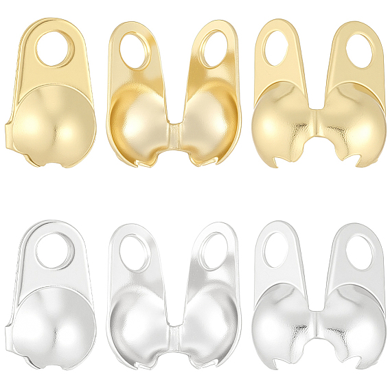 300Pcs 2 Colors 304 Stainless Steel Bead Tips, Calotte Ends, Clamshell Knot Cover