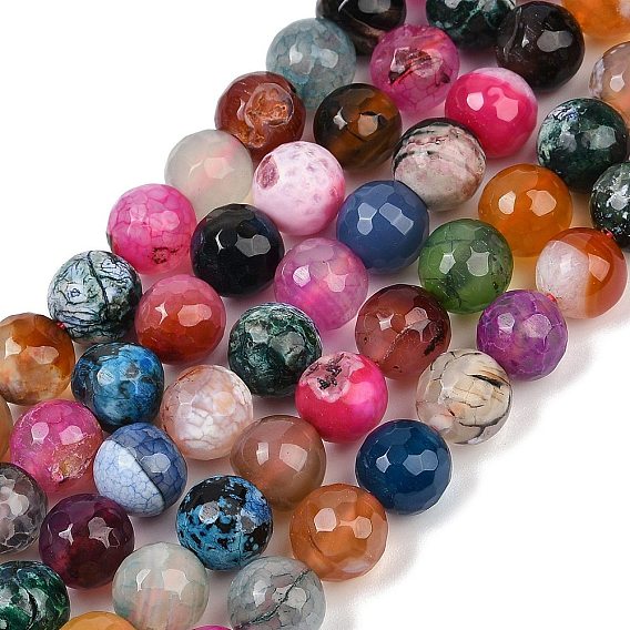 Нити бусин из натурального огненного агата с трещинками (окрашенные и нагретые), граненые, круглые