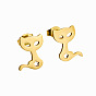 304 Stainless Steel Stud Earrings for Women, Cat Shape, with 316 Surgical Stainless Steel Pin